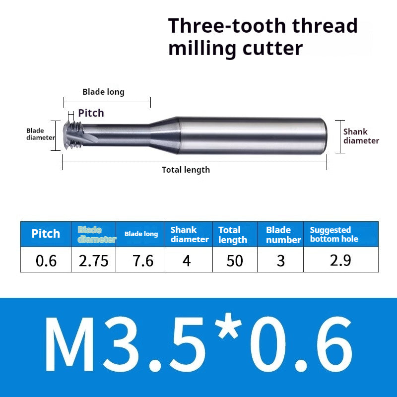 2034-65° three-tooth thread milling cutter, tungsten steel alloy end mill, tooth milling cutter, three-edged coating, M2M3M4M6 CNC cutter Shandong Denso Pricision Tools Co.,Ltd.
